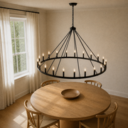 Angle | the same chandelier from three quarters in the dining room