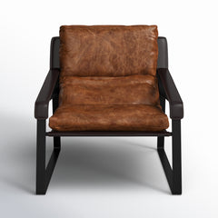 Lounge Chair in Cappuccino Genuine Leather with Black Metal Legs