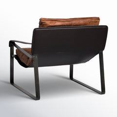 Lounge Chair in Cappuccino Genuine Leather with Black Metal Legs