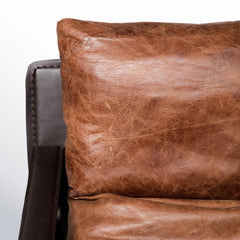 Lounge Chair in Cappuccino Genuine Leather with Black Metal Legs