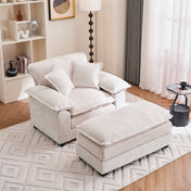 Lounge Chair, White Corduroy with Black Legs