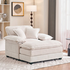 Lounge Chair, White Corduroy with Black Legs