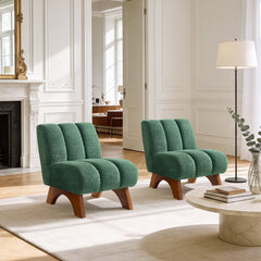 Lounge Chairs, Set of 2, Green Fabric with Brown Legs