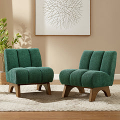 Lounge Chairs, Set of 2, Green Fabric with Brown Legs