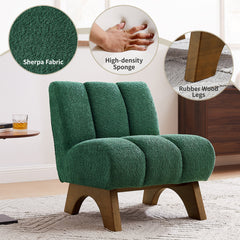 Lounge Chairs, Set of 2, Green Fabric with Brown Legs