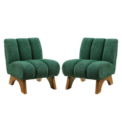 Lounge Chairs, Set of 2, Green Fabric with Brown Legs