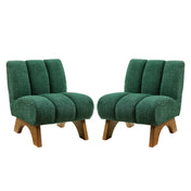 Lounge Chairs, Set of 2, Green Fabric with Brown Legs