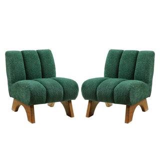 Lounge Chairs, Set of 2, Green Fabric with Brown Legs