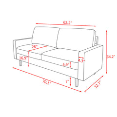 Loveseat, 2-Seater, Brown Faux Leather, Dark Brown Wood Legs