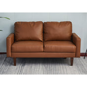 Loveseat, 2-Seater, Brown Faux Leather, Dark Brown Wood Legs