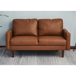 Loveseat, 2-Seater, Brown Faux Leather, Dark Brown Wood Legs