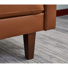 Loveseat, 2-Seater, Brown Faux Leather, Dark Brown Wood Legs