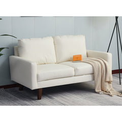 Loveseat, 2-Seater, Brown Faux Leather, Dark Brown Wood Legs