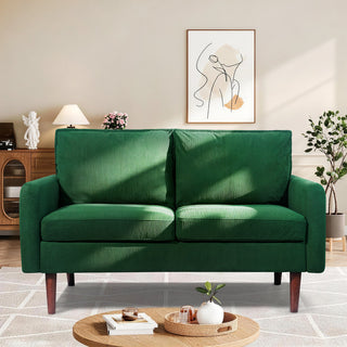Loveseat, 2-Seater with Round Arms and Dark Brown Wood Legs