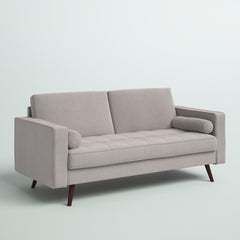 Loveseat, Beige Polyester Upholstery, Metal Frame, Brown Metal Legs
