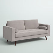 Loveseat, Beige Polyester Upholstery, Metal Frame, Brown Metal Legs