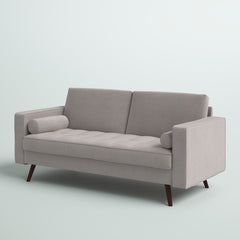 Loveseat, Beige Polyester Upholstery, Metal Frame, Brown Metal Legs