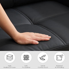 Loveseat, Black Faux Leather, Tufted Back, Square Arms, Black Legs