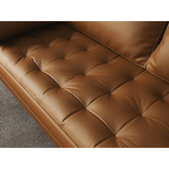 Loveseat, Brown Faux Leather, Eucalyptus Wood Frame, Tapered Legs