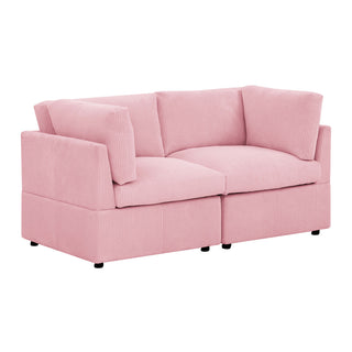 Loveseat, Corduroy Upholstery, Pink, Black Plastic Legs