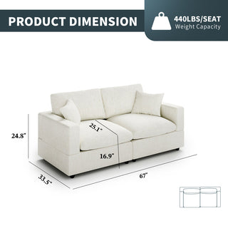 Loveseat, Cream Linen Blend, Square Arms, Black Legs