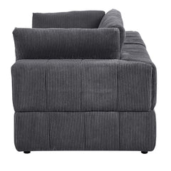 Loveseat, Dark Gray Corduroy, Square Arms, Black Plastic Legs