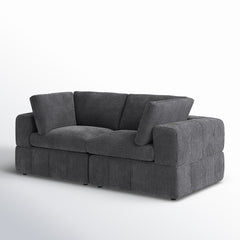Loveseat, Dark Gray Corduroy, Square Arms, Black Plastic Legs