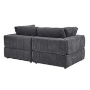 Loveseat, Dark Gray Corduroy, Square Arms, Black Plastic Legs