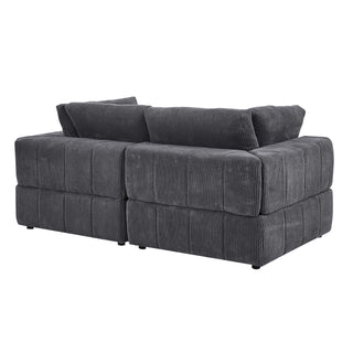 Loveseat, Dark Gray Corduroy, Square Arms, Black Plastic Legs