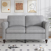 Loveseat, Gray Linen Fabric, Solid Wood Frame, Brown Legs