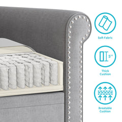 Loveseat, Gray Linen Fabric, Solid Wood Frame, Brown Legs
