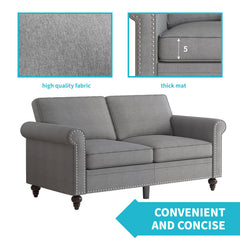 Loveseat, Gray Linen Fabric, Solid Wood Frame, Brown Legs
