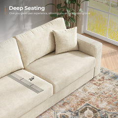 Loveseat in Apricot Chenille with Square Arms and Two Toss Pillows