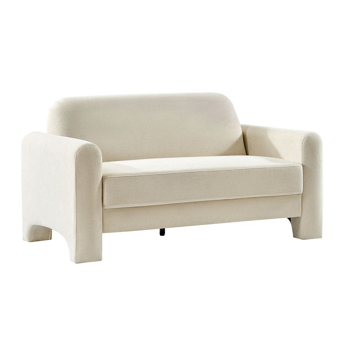 Loveseat, Ivory Chenille with Round Arms and Brown Wood Legs