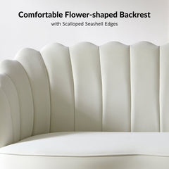 Loveseat, Ivory Velvet, Channel-Tufted Back, Gold Metal Legs