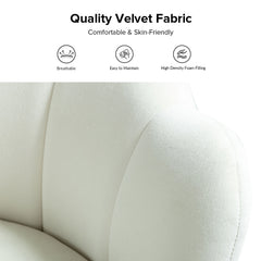 Loveseat, Ivory Velvet, Channel-Tufted Back, Gold Metal Legs