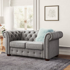 Loveseat, Pewter Gray Linen with Espresso Legs