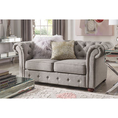 Loveseat, Pewter Gray Linen with Espresso Legs