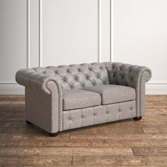 Loveseat, Pewter Gray Linen with Espresso Legs