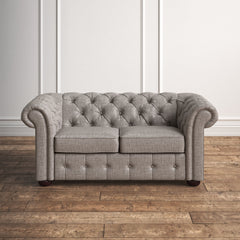 Loveseat, Pewter Gray Linen with Espresso Legs