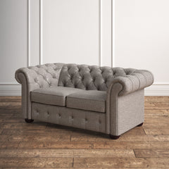 Loveseat, Pewter Gray Linen with Espresso Legs
