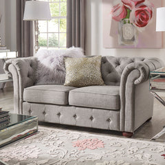 Loveseat, Pewter Gray Linen with Espresso Legs