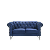 Loveseat, Royal Blue Velvet, Tufted Chesterfield Style, Silver Legs