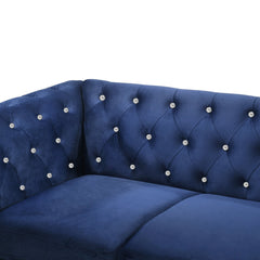 Loveseat, Royal Blue Velvet, Tufted Chesterfield Style, Silver Legs