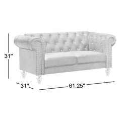 Loveseat, Royal Blue Velvet, Tufted Chesterfield Style, Silver Legs