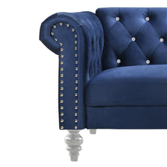 Loveseat, Royal Blue Velvet, Tufted Chesterfield Style, Silver Legs