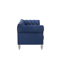Loveseat, Royal Blue Velvet, Tufted Chesterfield Style, Silver Legs