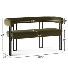 Loveseat, Seats Two, Green Velvet with Black Metal Legs