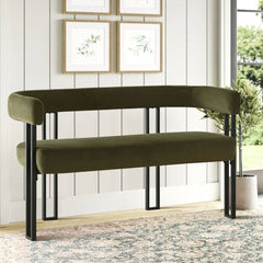 Loveseat, Seats Two, Green Velvet with Black Metal Legs