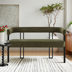 Loveseat, Seats Two, Green Velvet with Black Metal Legs